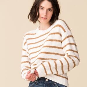 NWT Vince Striped Waffle Stitch Crew Optic White Dune Sz L